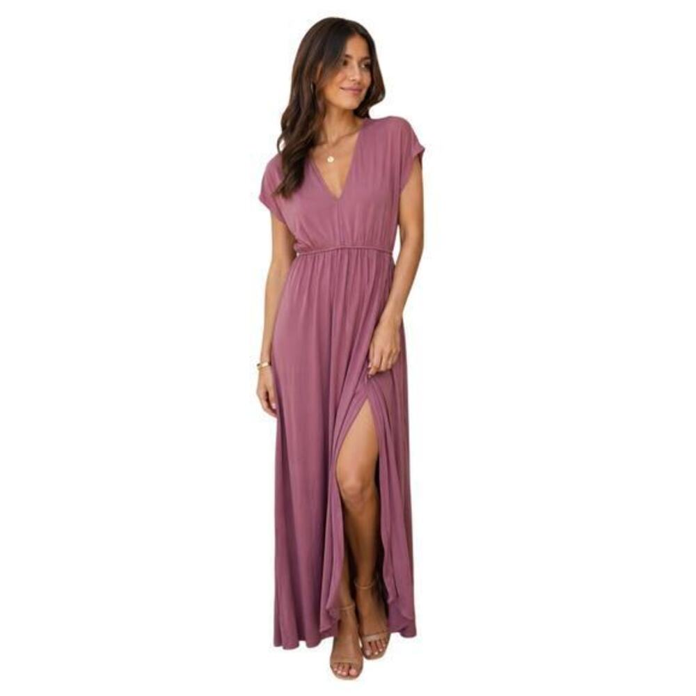 Lulus Rusty Rose V-Neck Jersey Knit Maxi Dress size Medium NWT